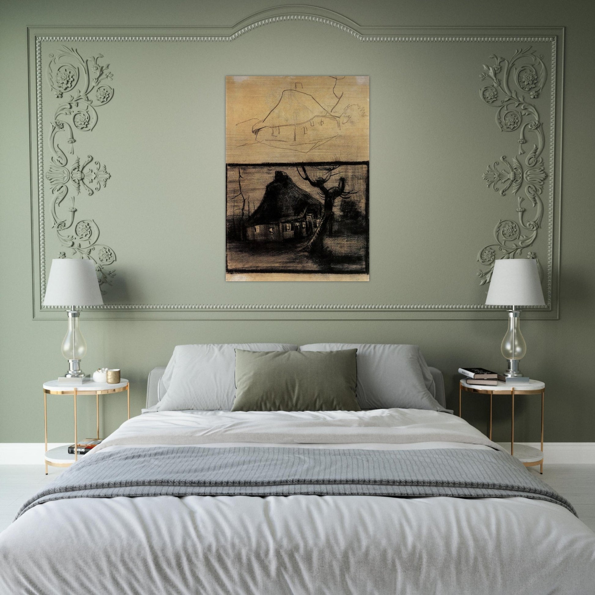 Two Studies of a Cottage - Vincent van Gogh Brushed Aluminum Print - 70x100 cm / 28x40 inches | Vincent van Gogh Aluminum Print | Vincent van Gogh Prints