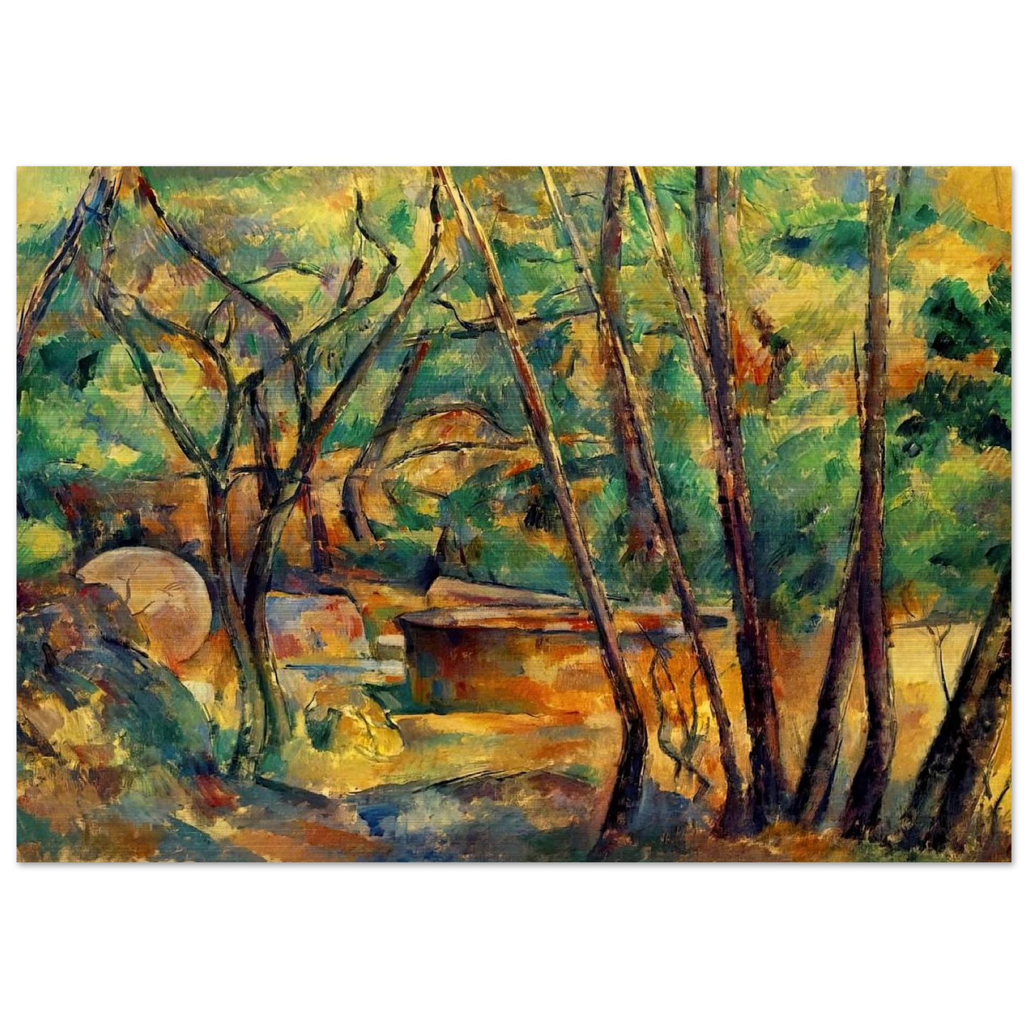 Millstone and Cistern Under Trees - Paul Cézanne Brushed Aluminum Print - 70x100 cm / 28x40 inches | Paul Cézanne Aluminum Print | Paul Cézanne Prints