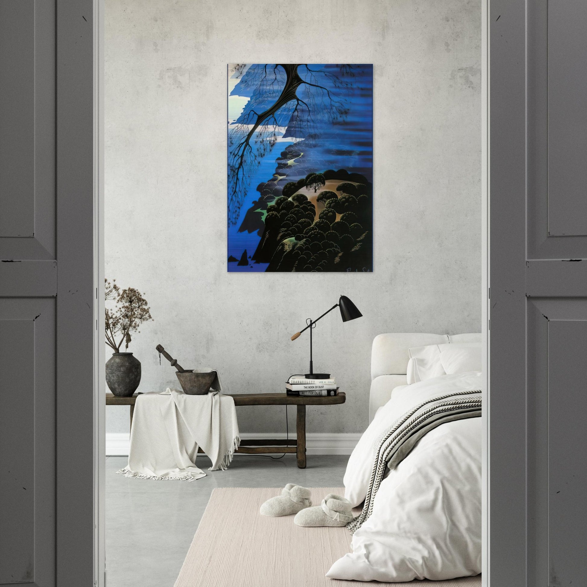 Mystical Coastline - Eyvind Earle Brushed Aluminum Print - 70x100 cm / 28x40 inches | Eyvind Earle Aluminum Print | Eyvind Earle Prints