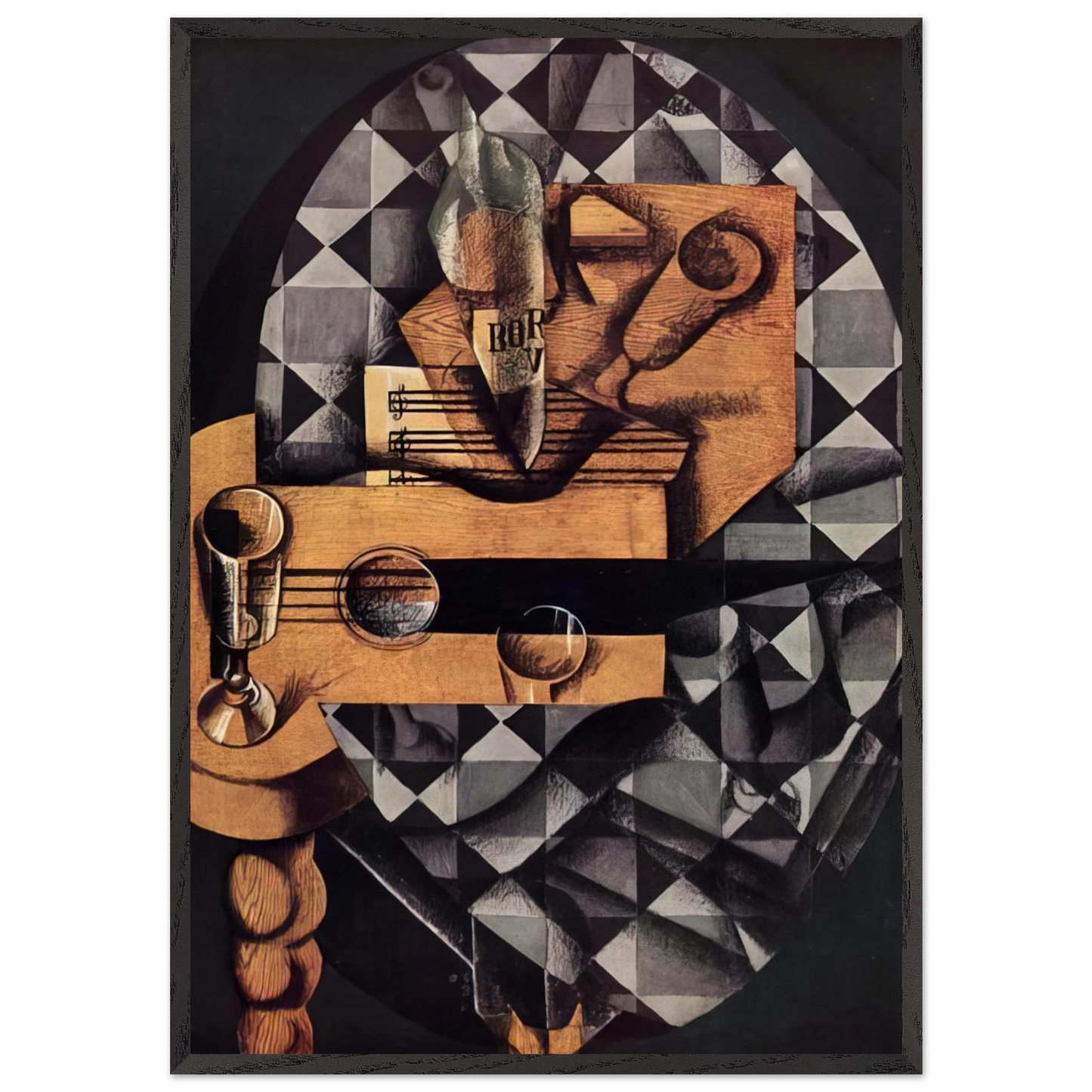 GUITAR BOTTLE AND GLASS 1914 - Juan Gris Framed Art Print – Black Wooden Frame - Default Title - -Framed Art Print