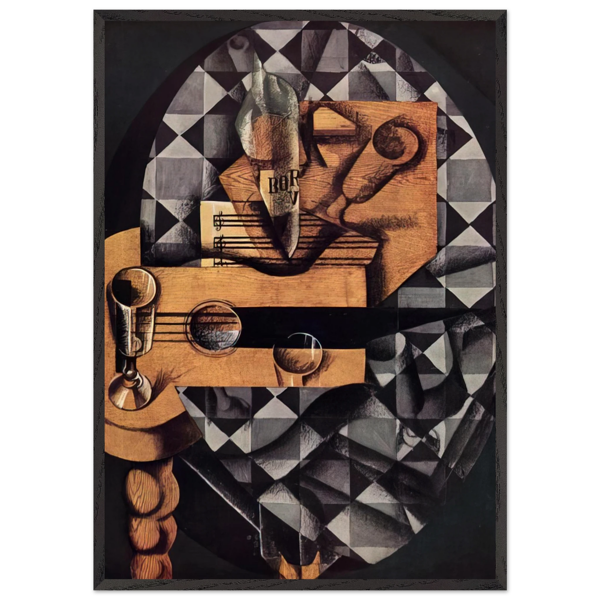 GUITAR BOTTLE AND GLASS 1914 - Juan Gris Framed Art Print – Black Wooden Frame - Default Title - -Framed Art Print