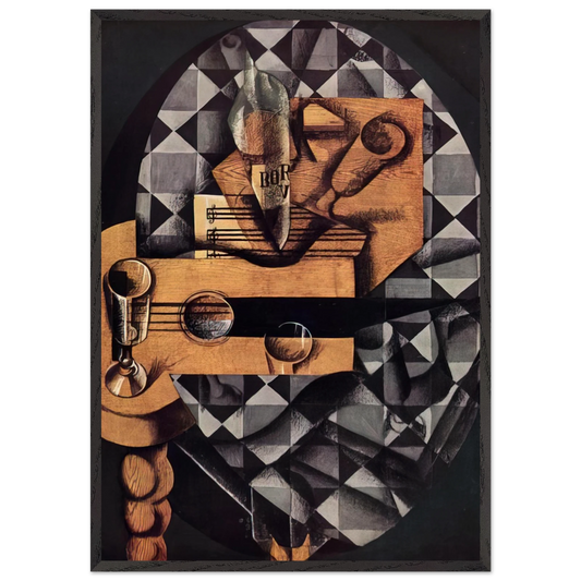 GUITAR BOTTLE AND GLASS 1914 - Juan Gris Framed Art Print – Black Wooden Frame - Default Title - -Framed Art Print