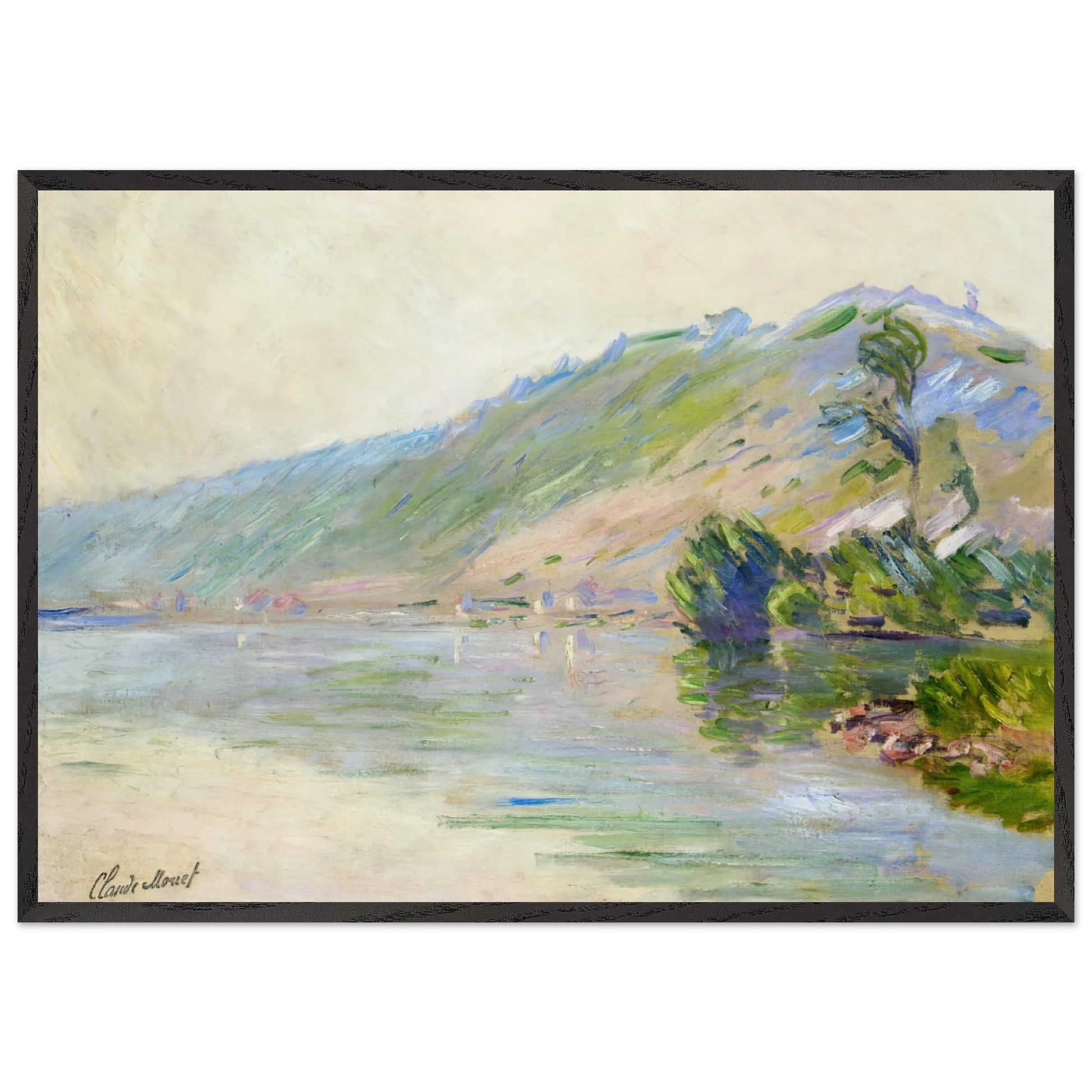 The Seine at Port-Villes Clear Weather - claude monet Framed Art Print – Black Wooden Frame - Default Title - -Framed Art Print