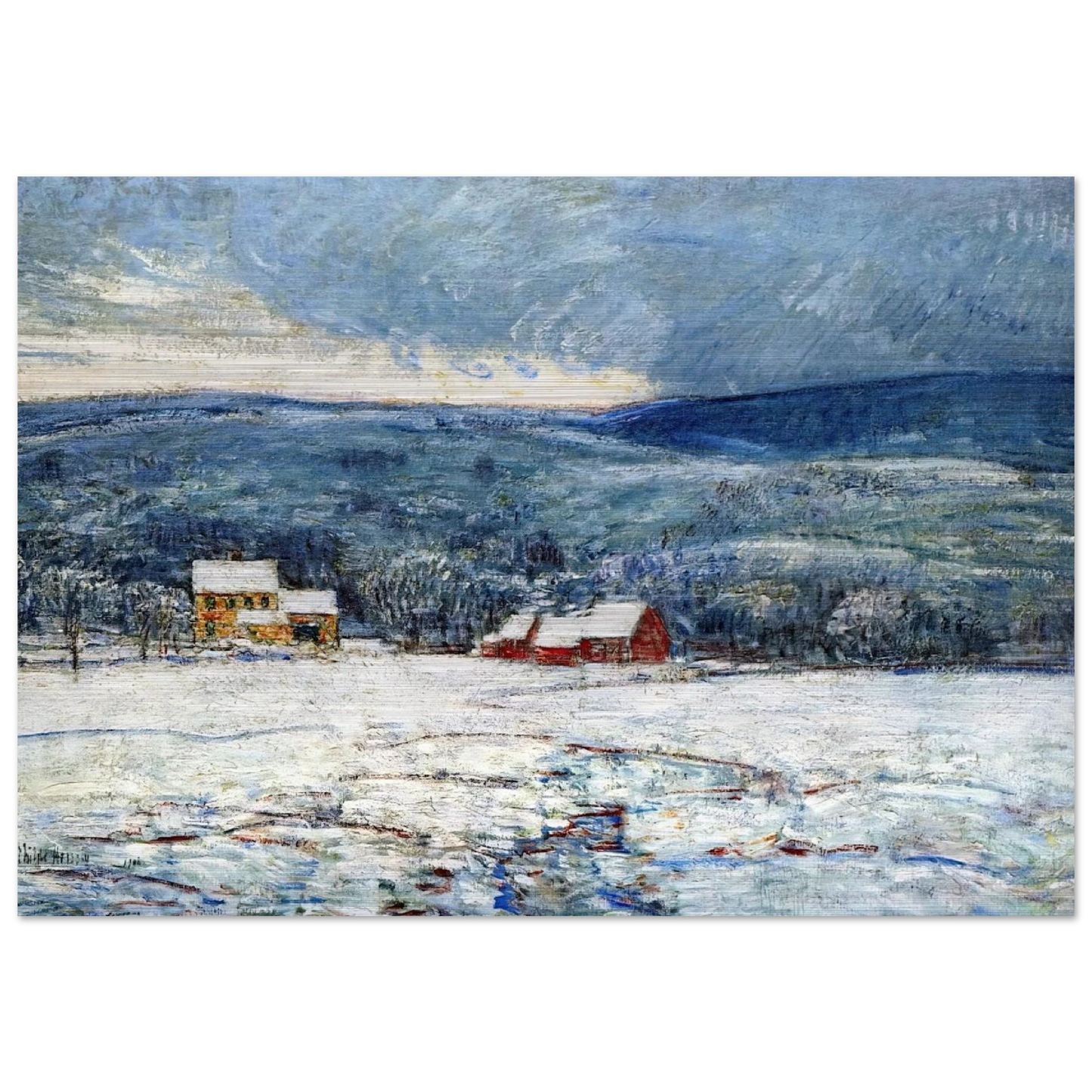 Winter in the Connecticut Hills - Childe Hassam Brushed Aluminum Print - 70x100 cm / 28x40 inches | Childe Hassam Aluminum Print | Childe Hassam Prints