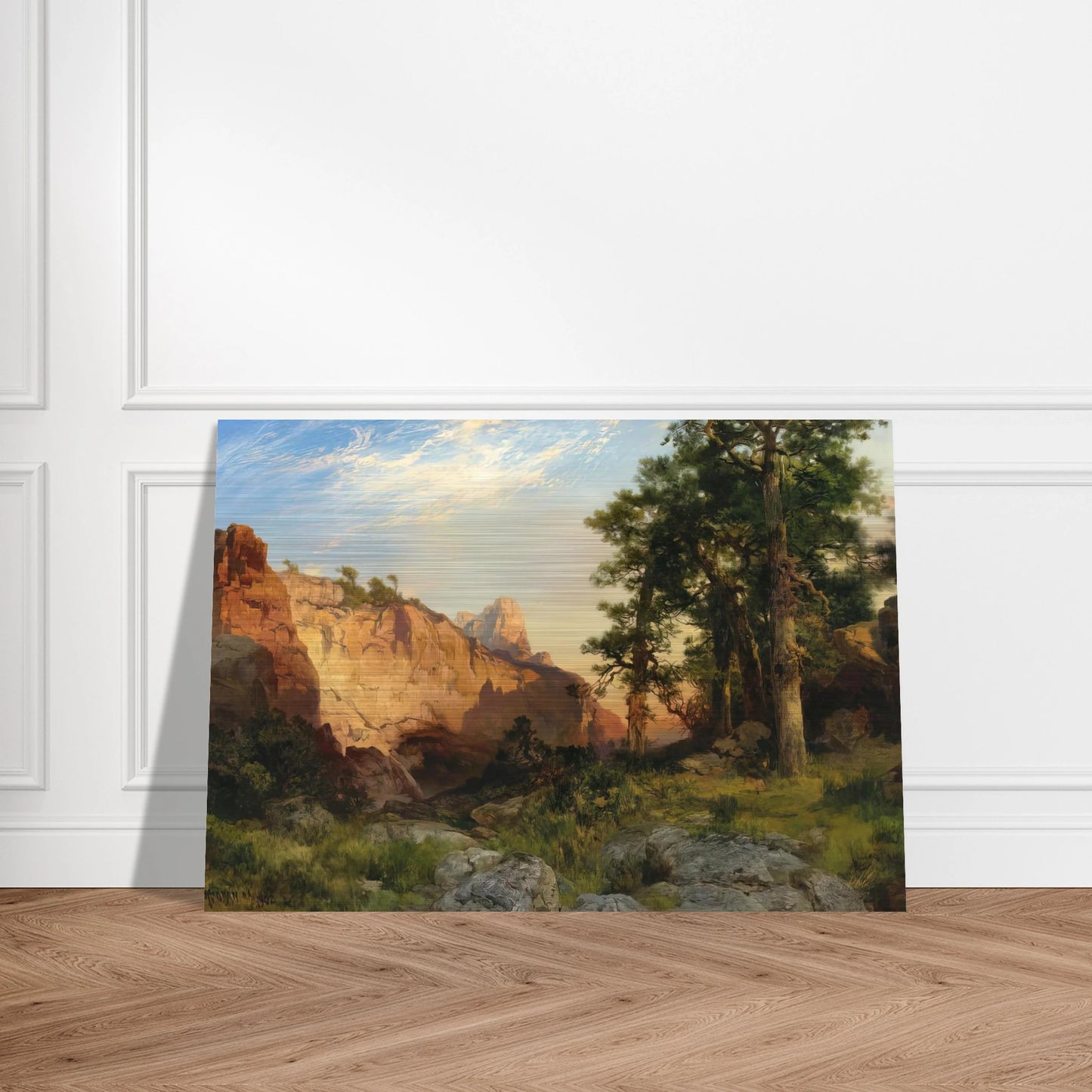 Coconino Pines and Cliff Arizona - Thomas Moran Brushed Aluminum Print - 70x100 cm / 28x40 inches | Thomas Moran Aluminum Print | Thomas Moran Prints
