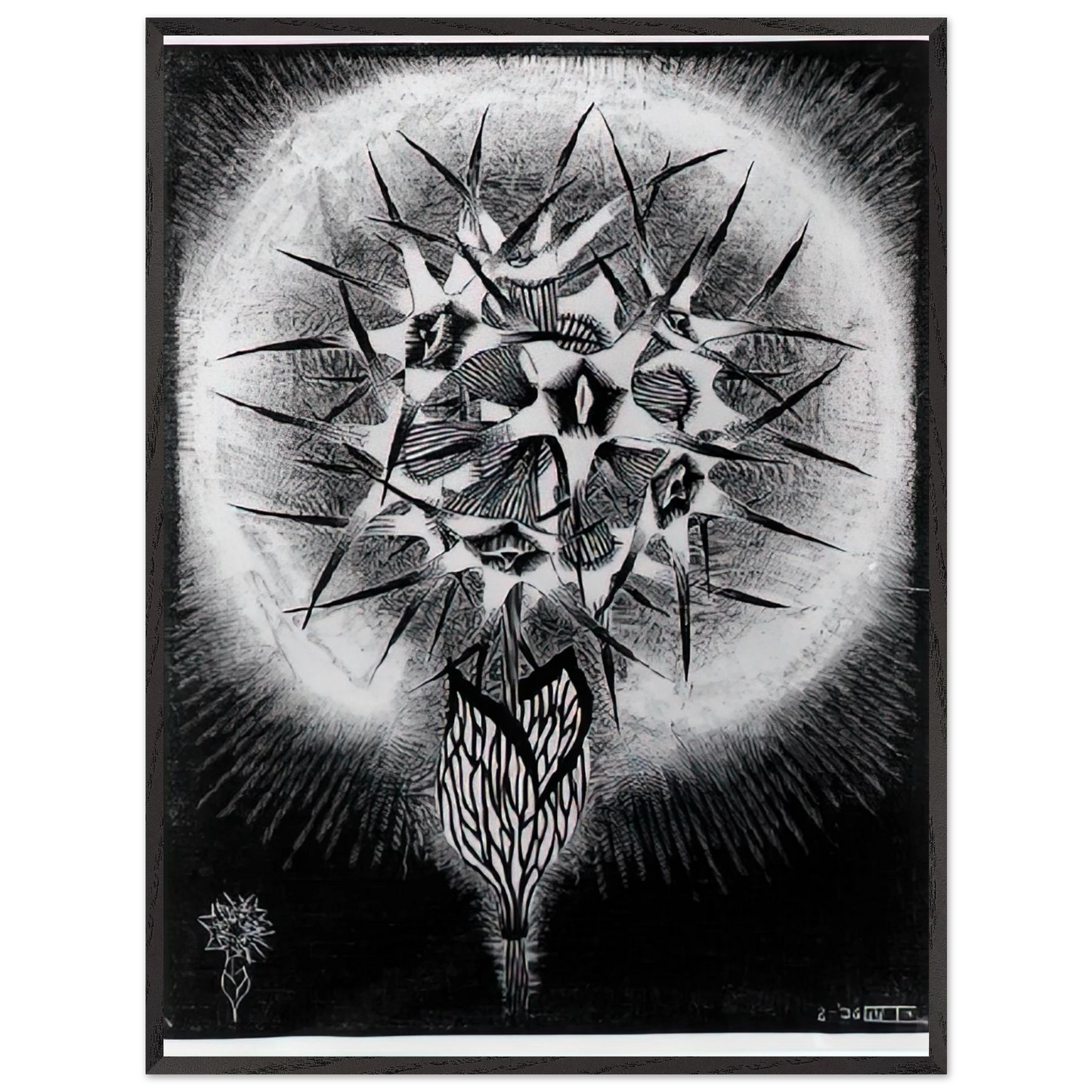 MC Escher - PRICKLY FLOWER Wall Art - 21x29.7 cm / 8x12" - Premium Wooden Framed Poster With Fine Art Paper - Black frame