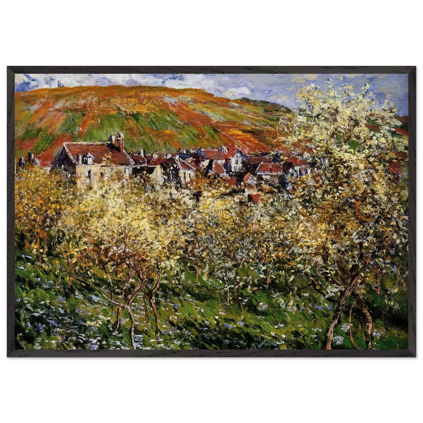 Plum Trees in Blossom at Vetheuil - claude monet Framed Art Print – Black Wooden Frame - Default Title - -Framed Art Print