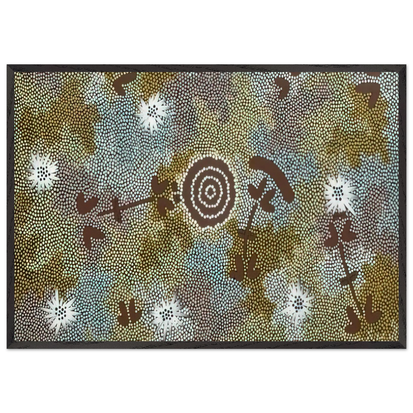 Rock Wallaby Dreaming - 1988 - Clifford Possum Tjapaltjarri Framed Art Print – Black Wooden Frame - Default Title - -Framed Art Print