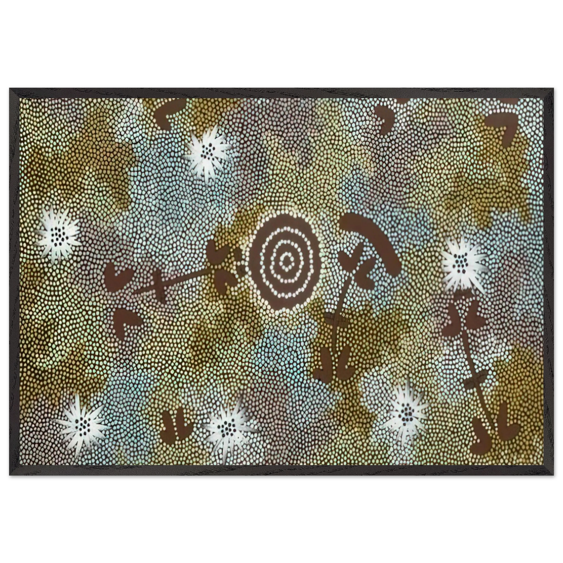 Rock Wallaby Dreaming - 1988 - Clifford Possum Tjapaltjarri Framed Art Print – Black Wooden Frame - Default Title - -Framed Art Print