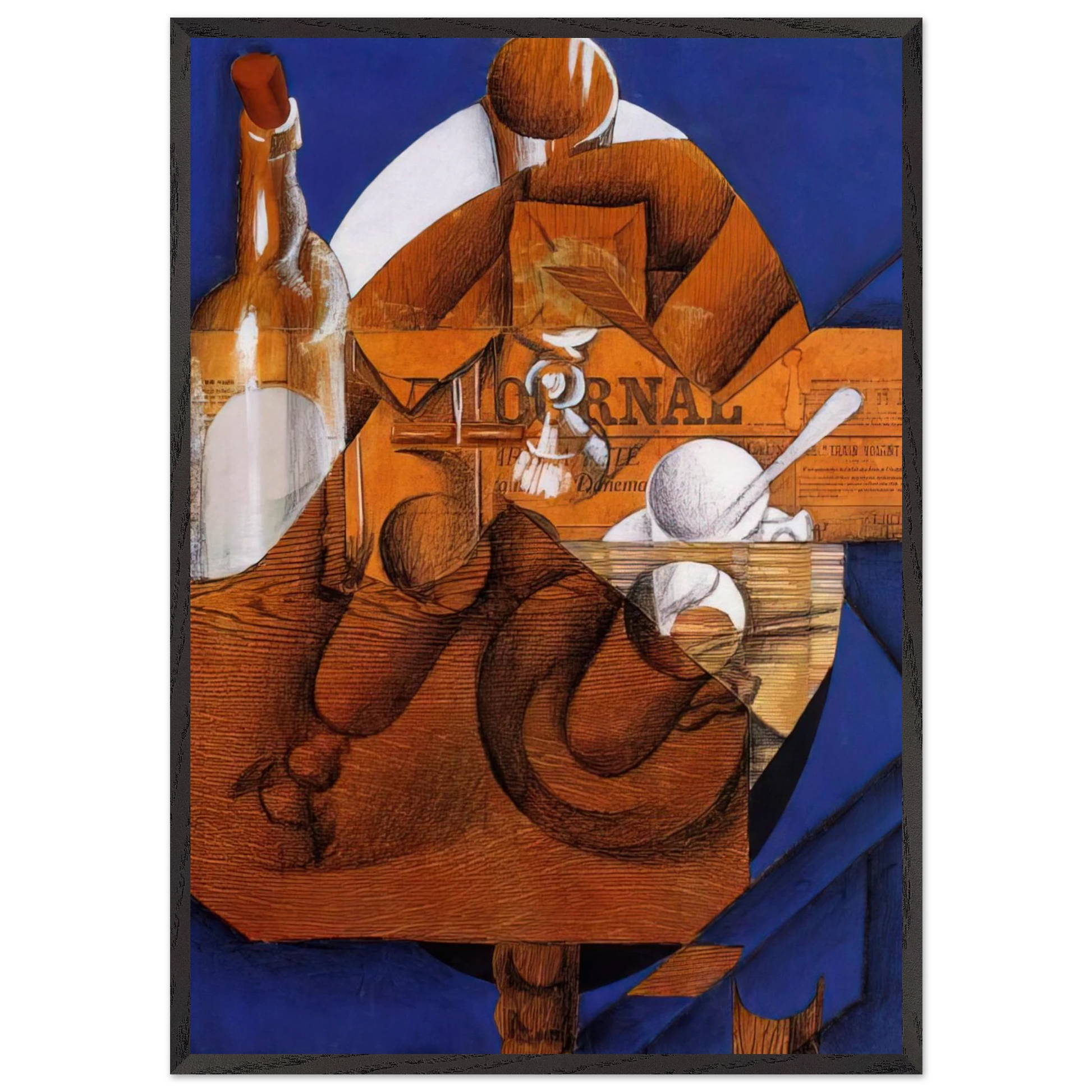 GLASS CUP AND BOTTLE - Juan Gris Framed Art Print – Black Wooden Frame - Default Title - -Framed Art Print