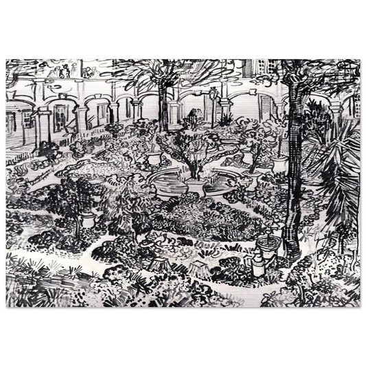 The Courtyard of the Hospital at Arles - Vincent van Gogh Brushed Aluminum Print - 70x100 cm / 28x40 inches | Vincent van Gogh Aluminum Print | Vincent van Gogh Prints