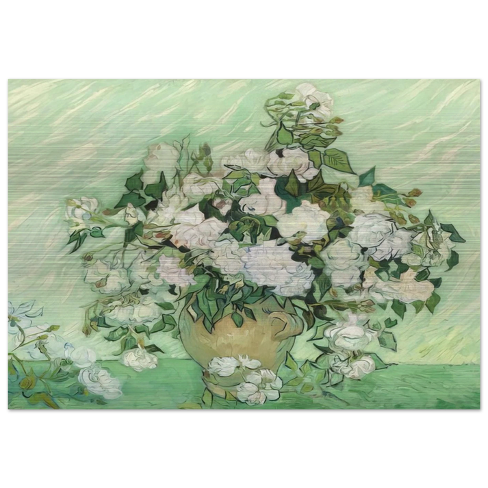 Vase with Pink Roses - Vincent van Gogh Brushed Aluminum Print - 70x100 cm / 28x40 inches | Vincent van Gogh Aluminum Print | Vincent van Gogh Prints