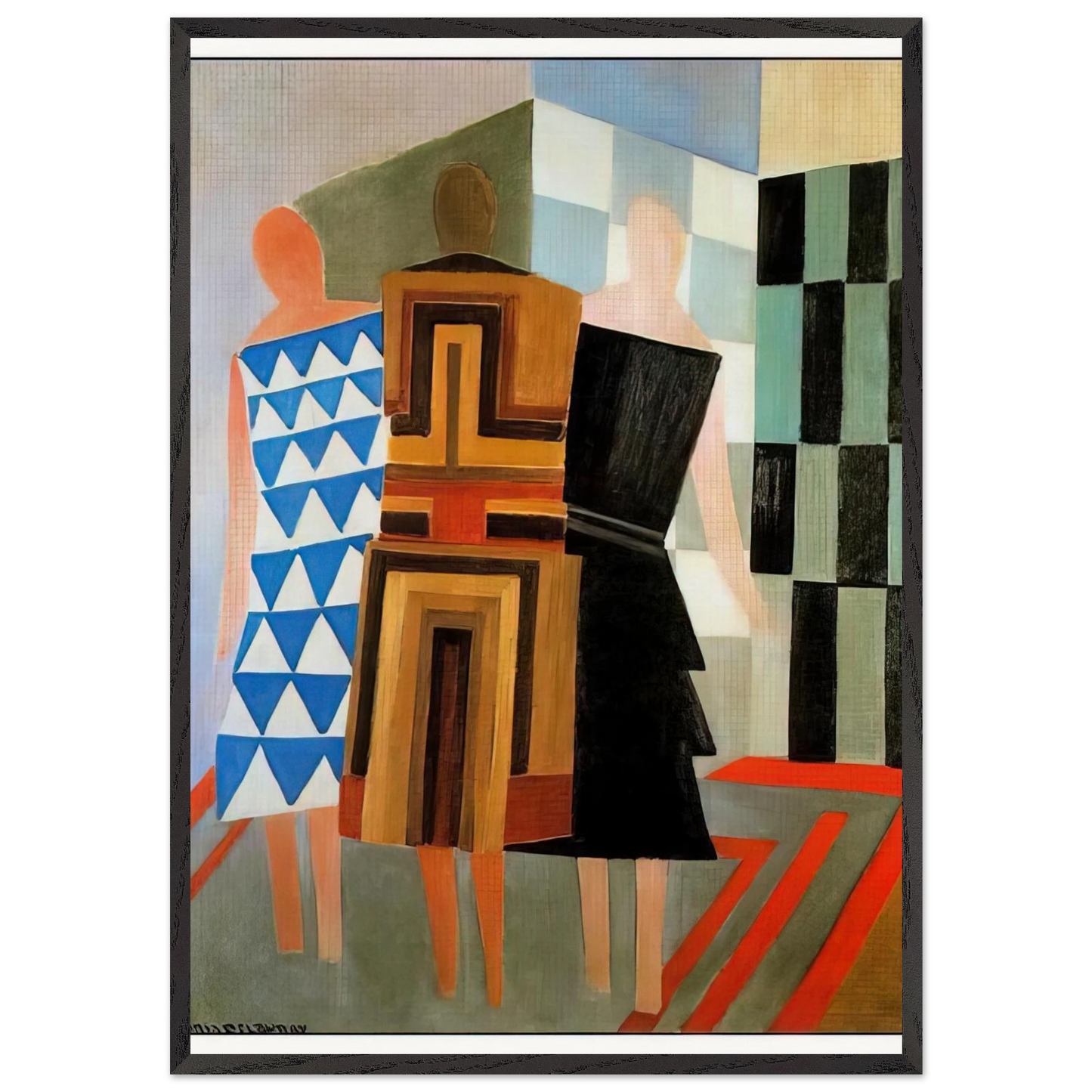 THREE WOMEN DRESSED SIMULTANEOUSLY - Sonia Delaunay Framed Art Print – Black Wooden Frame - Default Title - -Framed Art Print