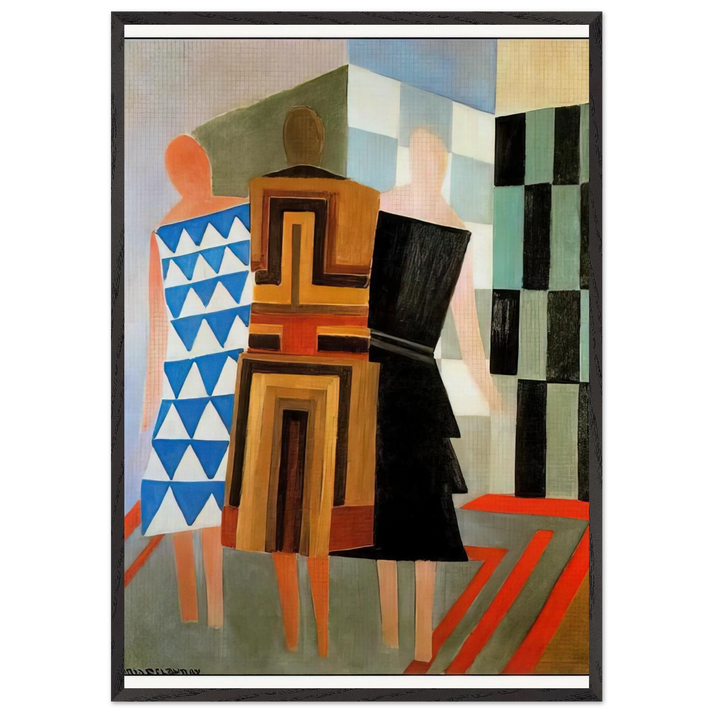 THREE WOMEN DRESSED SIMULTANEOUSLY - Sonia Delaunay 70x100 cm / 28x40 inches Framed Art Print – Black Wooden Frame