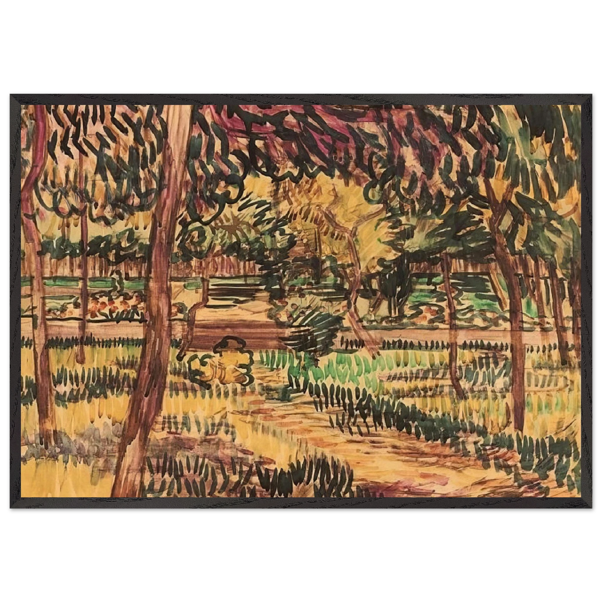Trees in the Garden of the Asylum - Vincent van Gogh Framed Art Print – Black Wooden Frame - Default Title - -Framed Art Print