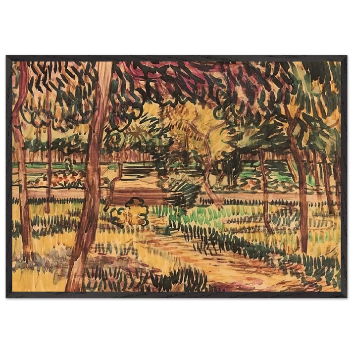 Trees in the Garden of the Asylum - Vincent van Gogh 70x100 cm / 28x40 inches Framed Art Print – Black Wooden Frame