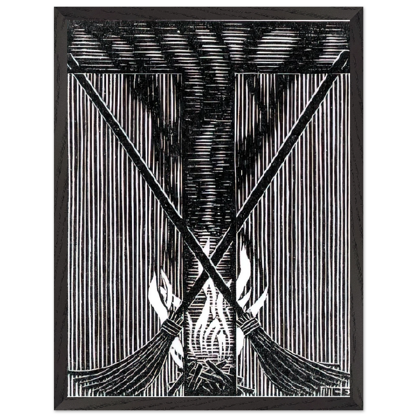 MC Escher - INITIAL T Wall Art - 30x40 cm / 12x16 inches - Premium Wooden Framed Poster With Fine Art Paper - Wood frame