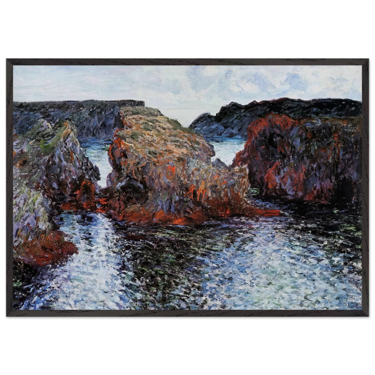 Belle-Ile Rocks at Port-Goulphar - claude monet 70x100 cm / 28x40 inches Framed Art Print – Black Wooden Frame