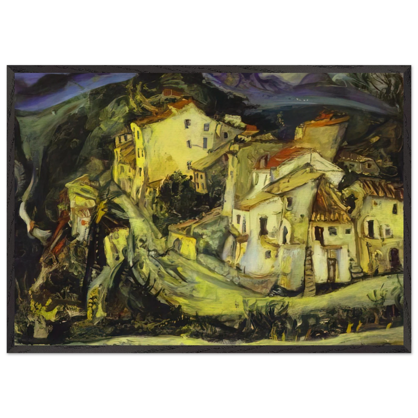 HOUSES OF CAGNES - Chaim Soutine 70x100 cm / 28x40 inches Framed Art Print – Black Wooden Frame