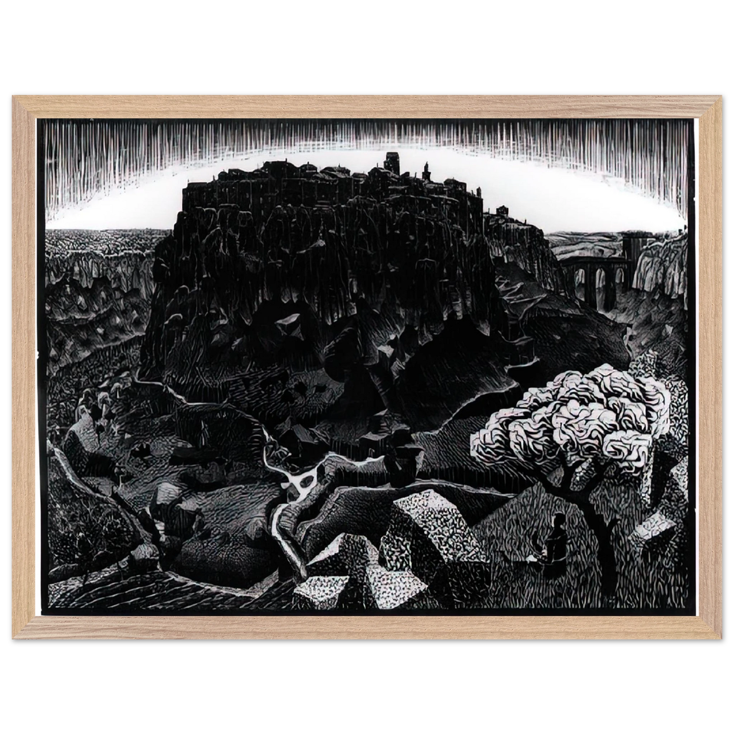 MC Escher - VITORCHIANO NEL CIMINO Wall Art - 60x80 cm / 24x32 inches - Premium Wooden Framed Poster With Fine Art Paper - Wood frame