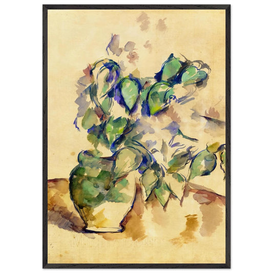 Leaves in a Green Pot - Paul Cezanne 70x100 cm / 28x40 inches Framed Art Print – Black Wooden Frame