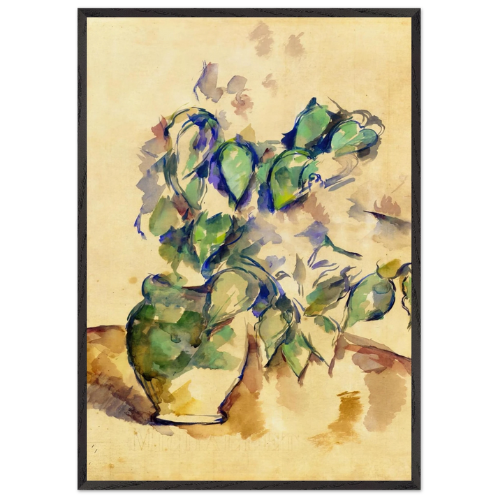 Leaves in a Green Pot - Paul Cezanne 70x100 cm / 28x40 inches Framed Art Print – Black Wooden Frame