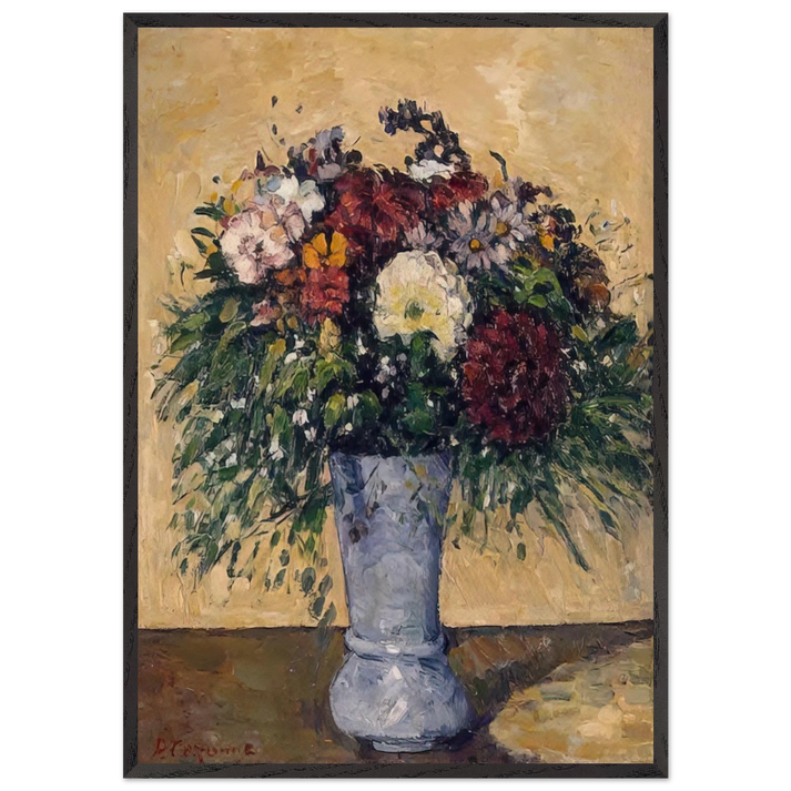 FLOWERS IN A BLUE VASE N2 - Paul Cezanne 70x100 cm / 28x40 inches Framed Art Print – Black Wooden Frame
