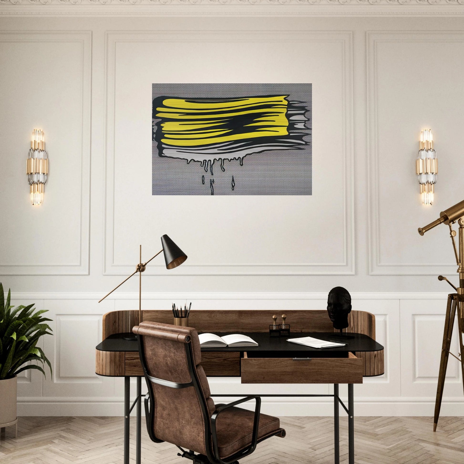 YELLOW AND WHITE BRUSHSTROKES 1965 - Roy Lichtenstein Brushed Aluminum Print - 70x100 cm / 28x40 inches | Roy Lichtenstein Aluminum Print | Roy Lichtenstein Prints