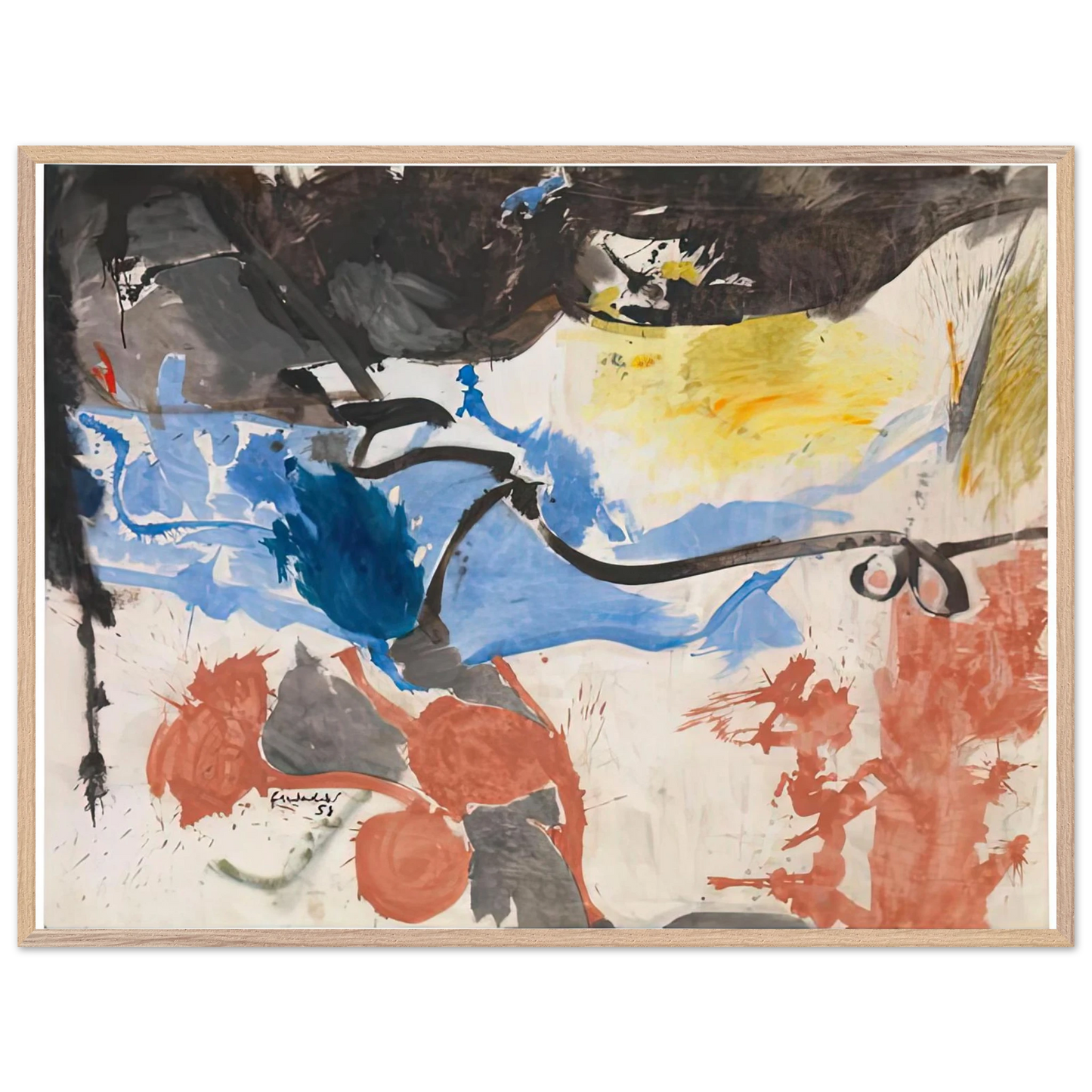 Helen Frankenthaler - Hotel Cro-Magnon, 1958- Wall Art - 60x80 cm / 24x32 inches - Premium Wooden Framed Poster With Fine Art Paper - White frame