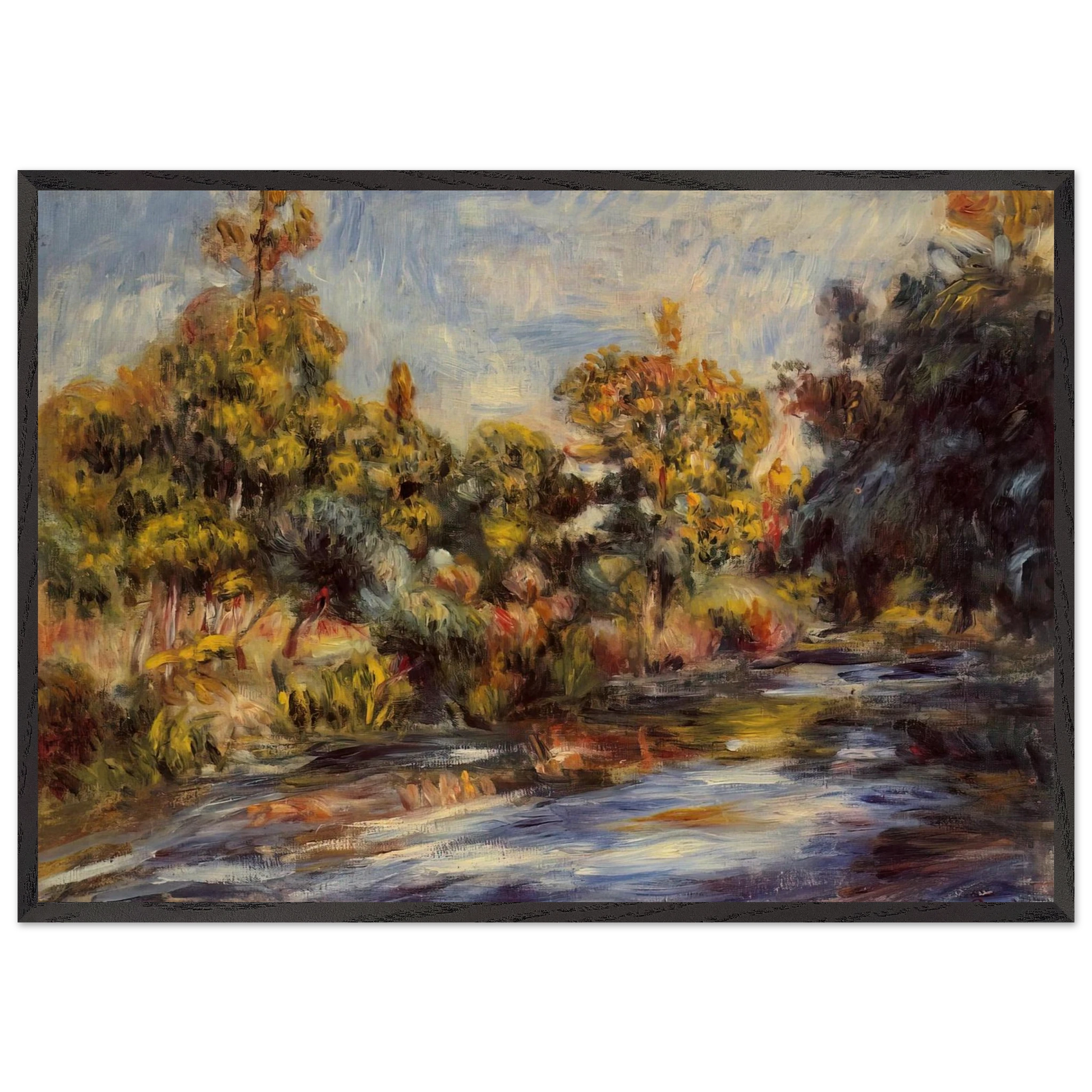 Landscape with River - Pierre-Auguste Renoir 70x100 cm / 28x40 inches Framed Art Print – Black Wooden Frame