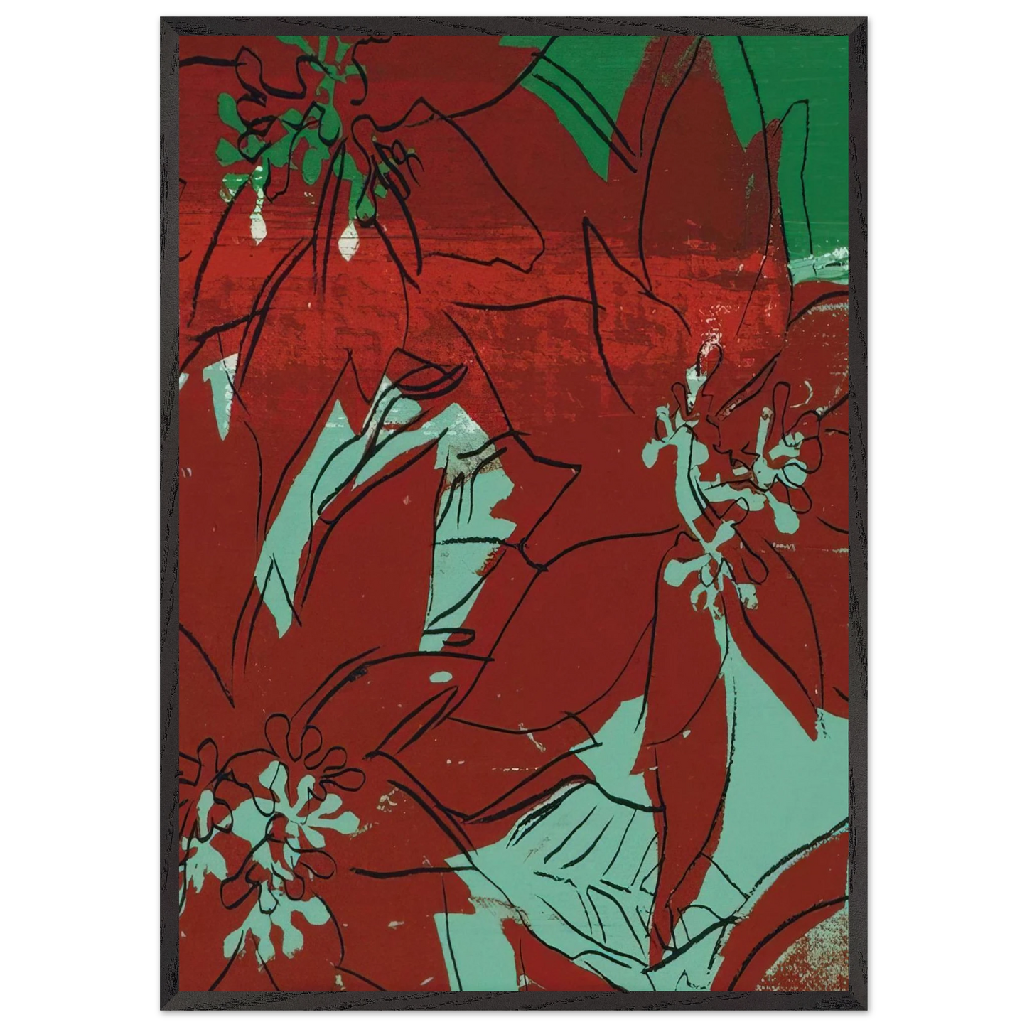Poinsettias - Andy Warhol Framed Art Print – Black Wooden Frame - Default Title - -Framed Art Print