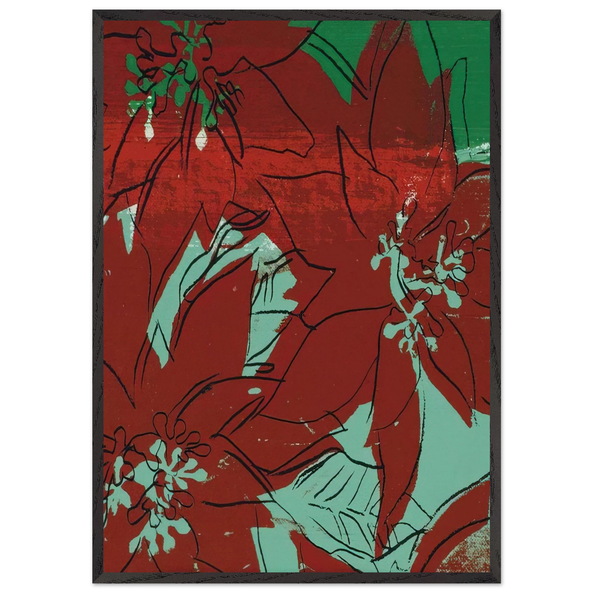 Poinsettias - Andy Warhol Framed Art Print – Black Wooden Frame - Default Title - -Framed Art Print