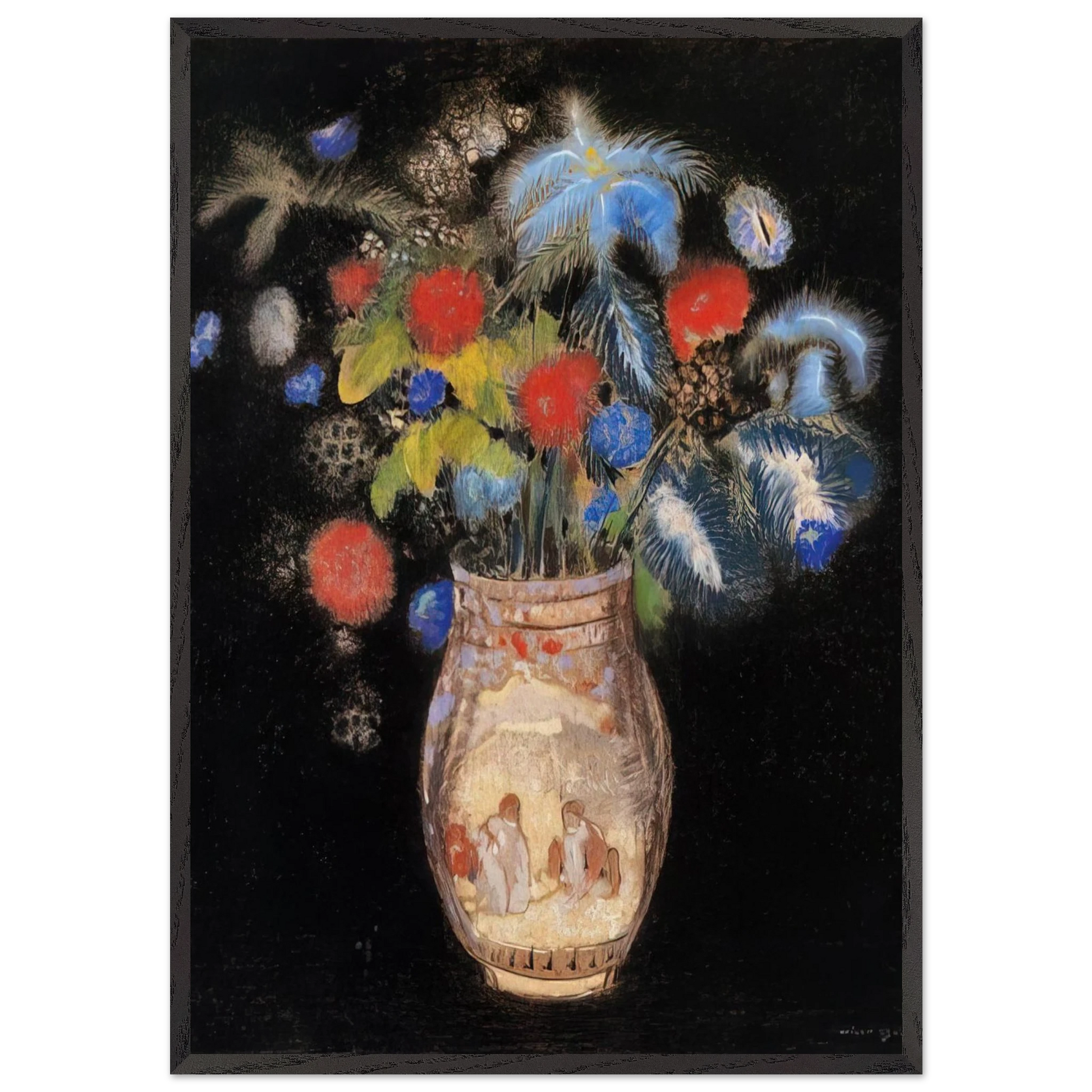 LARGE BOQUET ON A BLACK BACKGROUND - Odilon Redon Framed Art Print – Black Wooden Frame - Default Title - -Framed Art Print