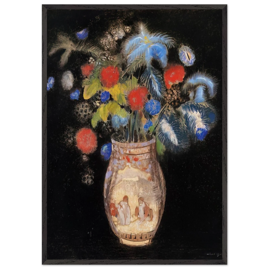 LARGE BOQUET ON A BLACK BACKGROUND - Odilon Redon Framed Art Print – Black Wooden Frame - Default Title - -Framed Art Print