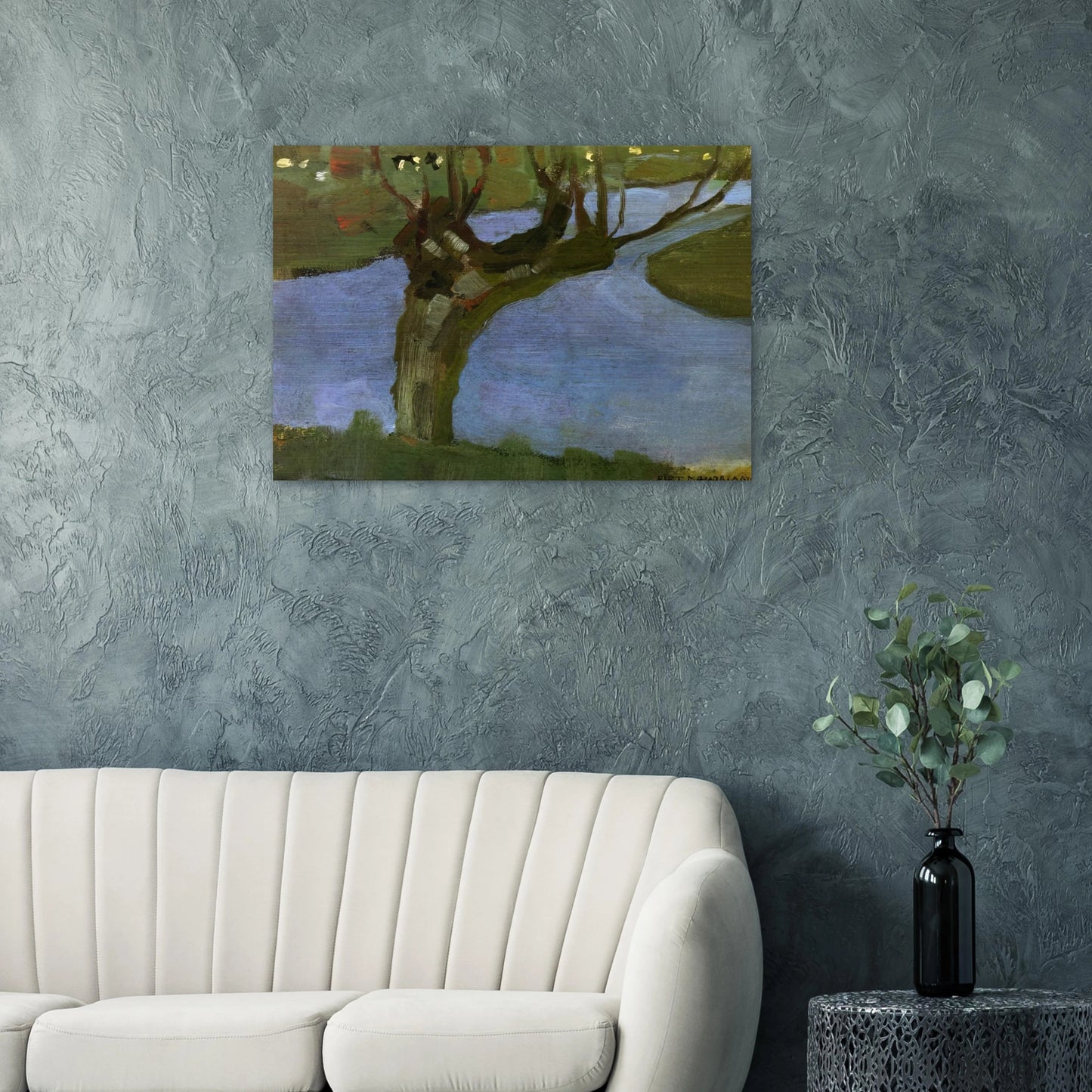 Irrigation Ditch with Mature Willow - Piet Mondrian Brushed Aluminum Print - 70x100 cm / 28x40 inches | Piet Mondrian Aluminum Print | Piet Mondrian Prints