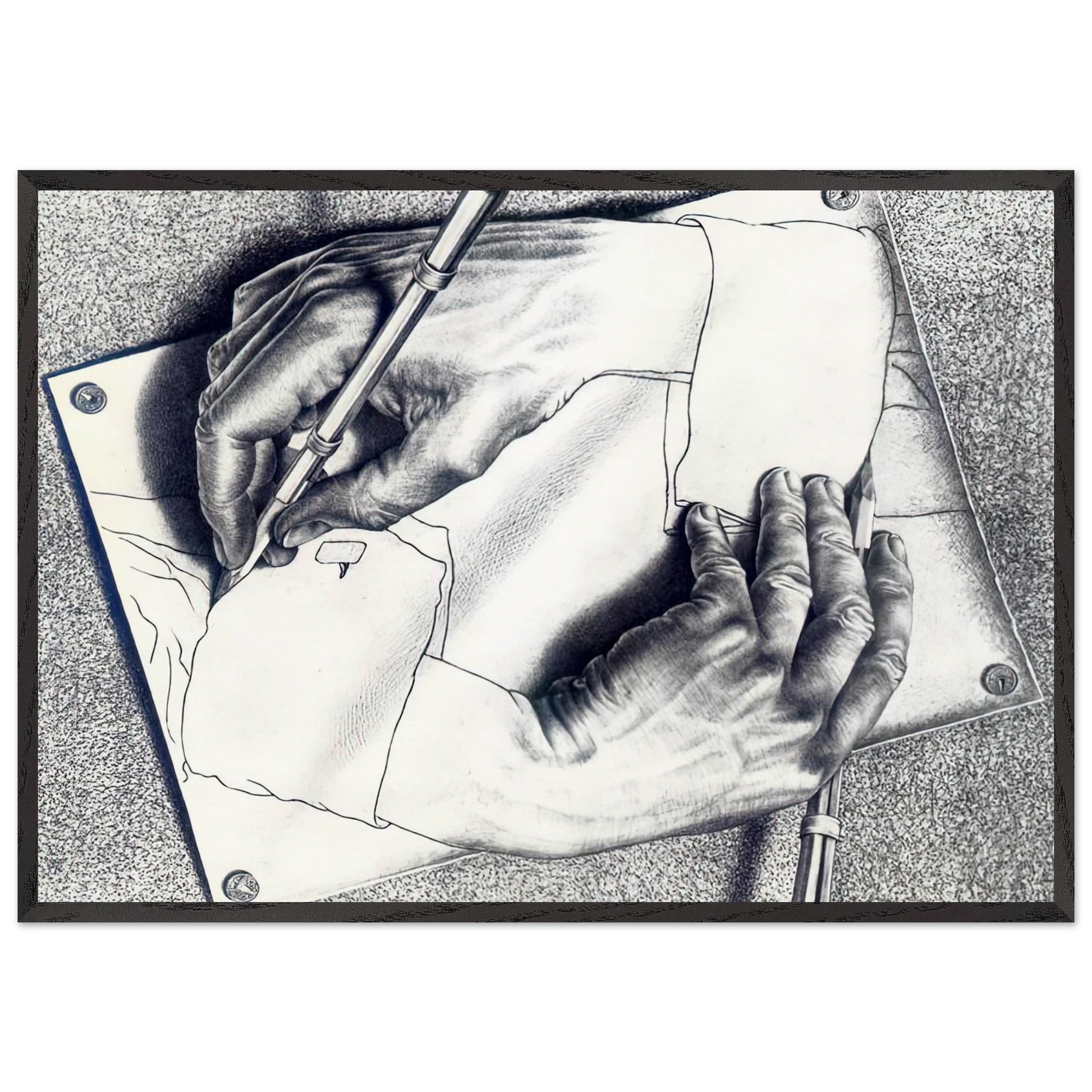 DRAWING HANDS - MC Escher Framed Art Print – Black Wooden Frame - Default Title - -Framed Art Print