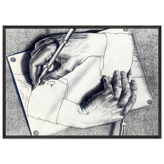 DRAWING HANDS - MC Escher Framed Art Print – Black Wooden Frame - Default Title - -Framed Art Print
