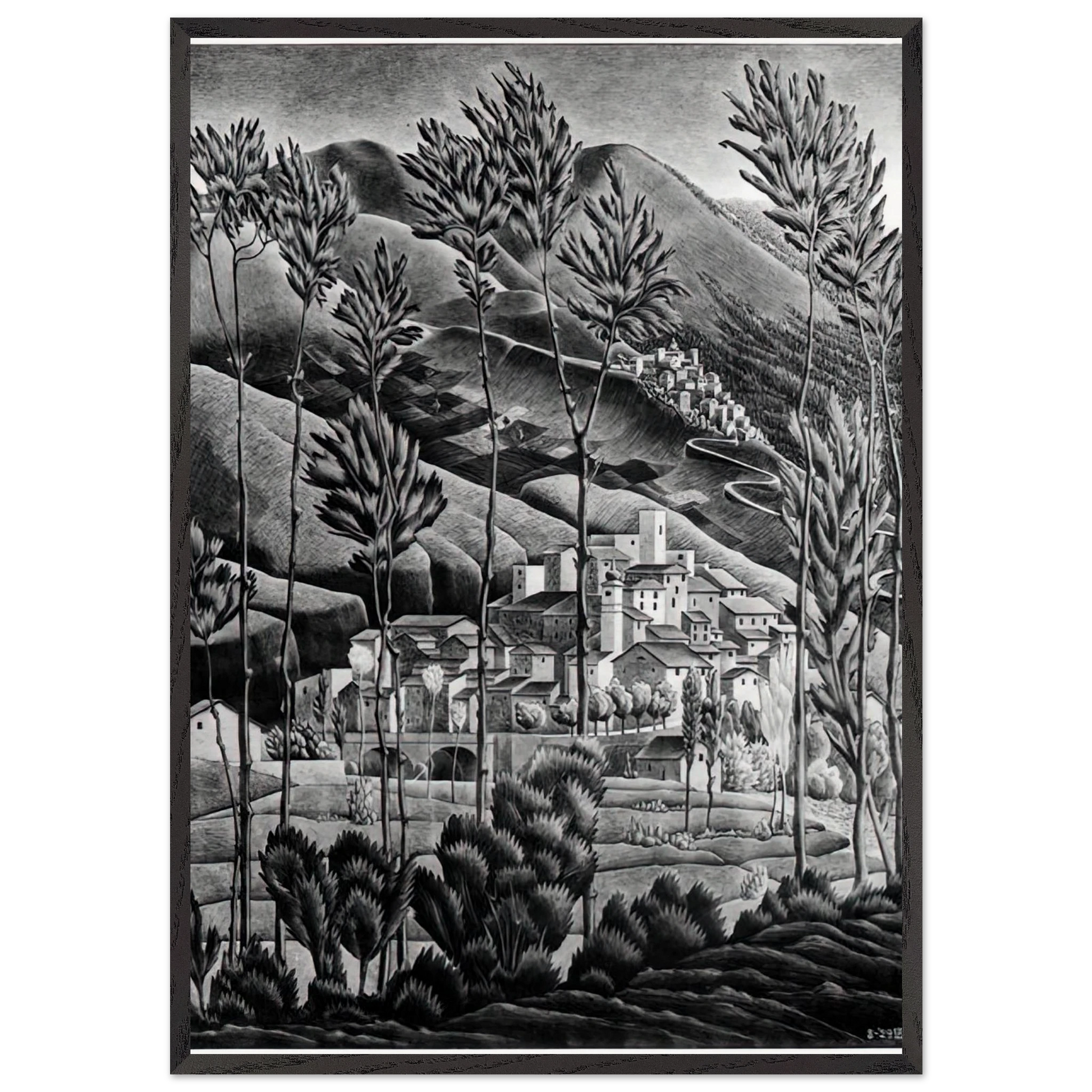 ALFEDENA ABRUZZI - MC Escher Framed Art Print – Black Wooden Frame - Default Title - -Framed Art Print