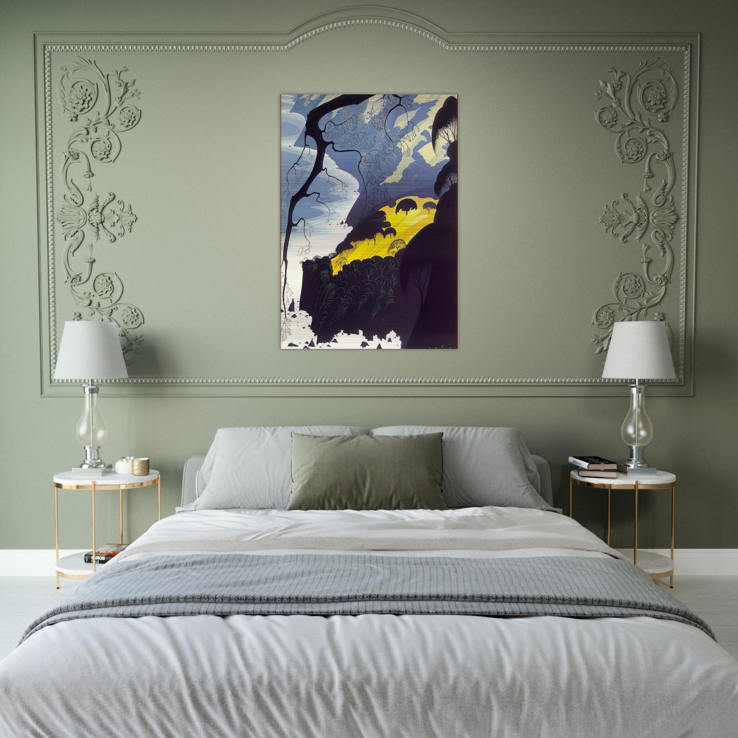 Carmel Highlands - Eyvind Earle Brushed Aluminum Print - 70x100 cm / 28x40 inches | Eyvind Earle Aluminum Print | Eyvind Earle Prints