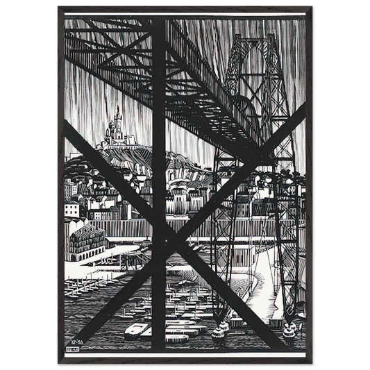 MARCEILLES DECEMBER 1936 1936 - MC Escher Framed Art Print – Black Wooden Frame - Default Title - -Framed Art Print