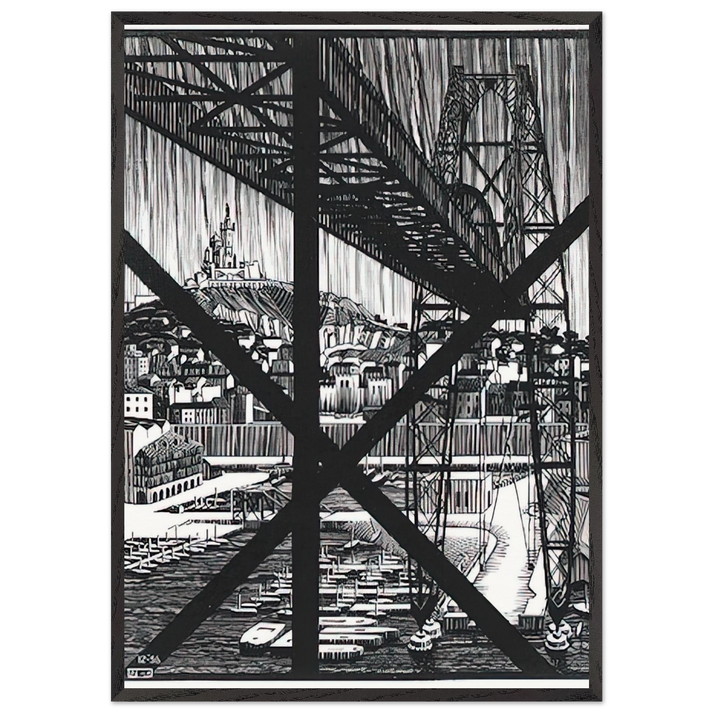 MARCEILLES DECEMBER 1936 1936 - MC Escher 70x100 cm / 28x40 inches Framed Art Print – Black Wooden Frame | Maurits Cornelis Escher Prints