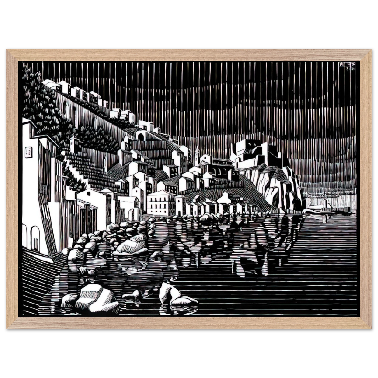 MC Escher - SCILLA CALABRIA FEBRUARY 1931 1931 Wall Art - 30x40 cm / 12x16 inches - Premium Wooden Framed Poster With Fine Art Paper - White frame