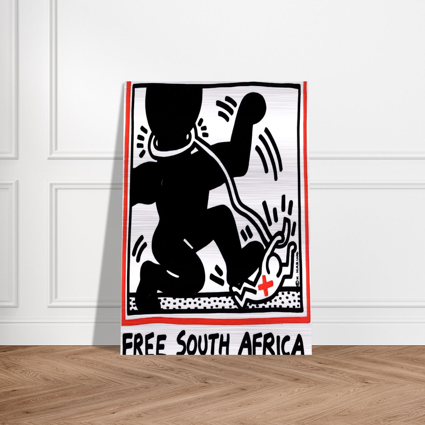 FREE SOUTH AFRICA 1985 - Keith Haring Brushed Aluminum Print - 70x100 cm / 28x40 inches | Keith Haring Aluminum Print | Keith Haring Prints