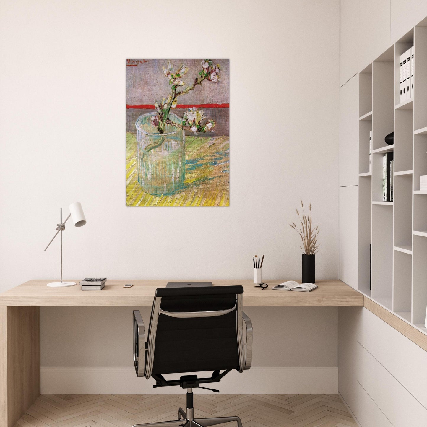 Blossoming Almond Branch in a Glass - Vincent van Gogh Brushed Aluminum Print - 70x100 cm / 28x40 inches | Vincent van Gogh Aluminum Print | Vincent van Gogh Prints
