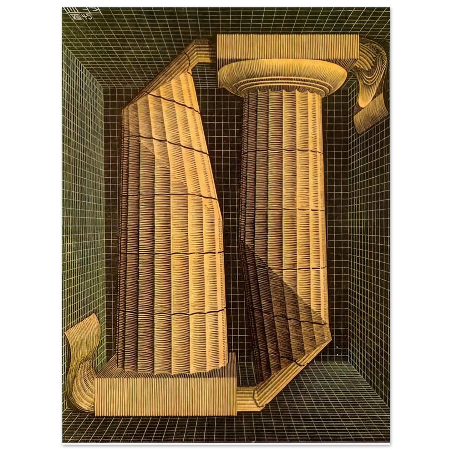 MC Escher - DORIC COLUMNS Wall Art - 60x80 cm / 24x32 inches - Premium Wooden Framed Poster With Fine Art Paper - Black frame