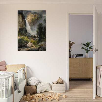 Cascade Falls, Yosemite - Thomas Moran Brushed Aluminum Print - 70x100 cm / 28x40 inches | Thomas Moran Aluminum Print | Thomas Moran Prints