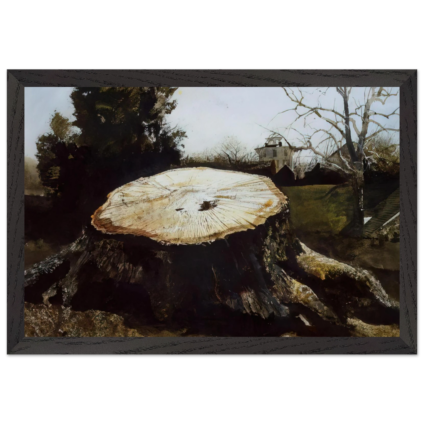 Andrew Wyeth - THE BIG OAK Wall Art - 21x29.7 cm / 8x12" - Premium Wooden Framed Poster With Fine Art Paper - Black frame