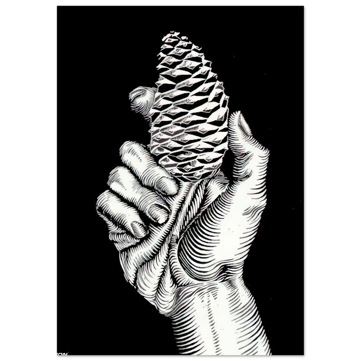 MC Escher - HAND WITH FIR CONE Wall Art - 30x40 cm / 12x16 inches - Fine Art Poster - -