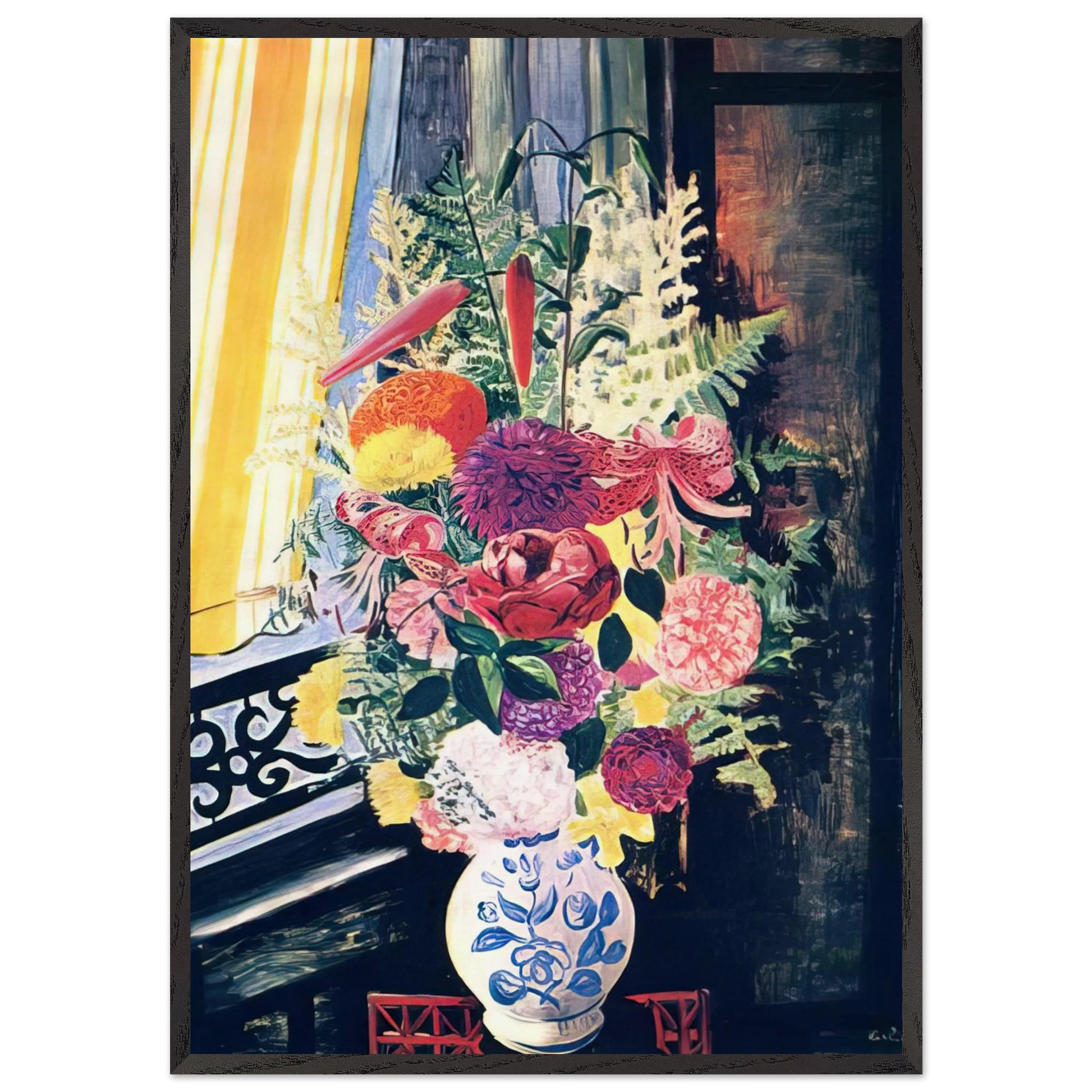BOUQUET OF VARIOUS FLOWERS 1927 - Moise Kisling Framed Art Print – Black Wooden Frame - Default Title - -Framed Art Print
