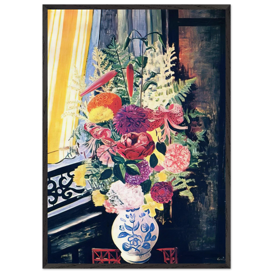 BOUQUET OF VARIOUS FLOWERS 1927 - Moise Kisling Framed Art Print – Black Wooden Frame - Default Title - -Framed Art Print